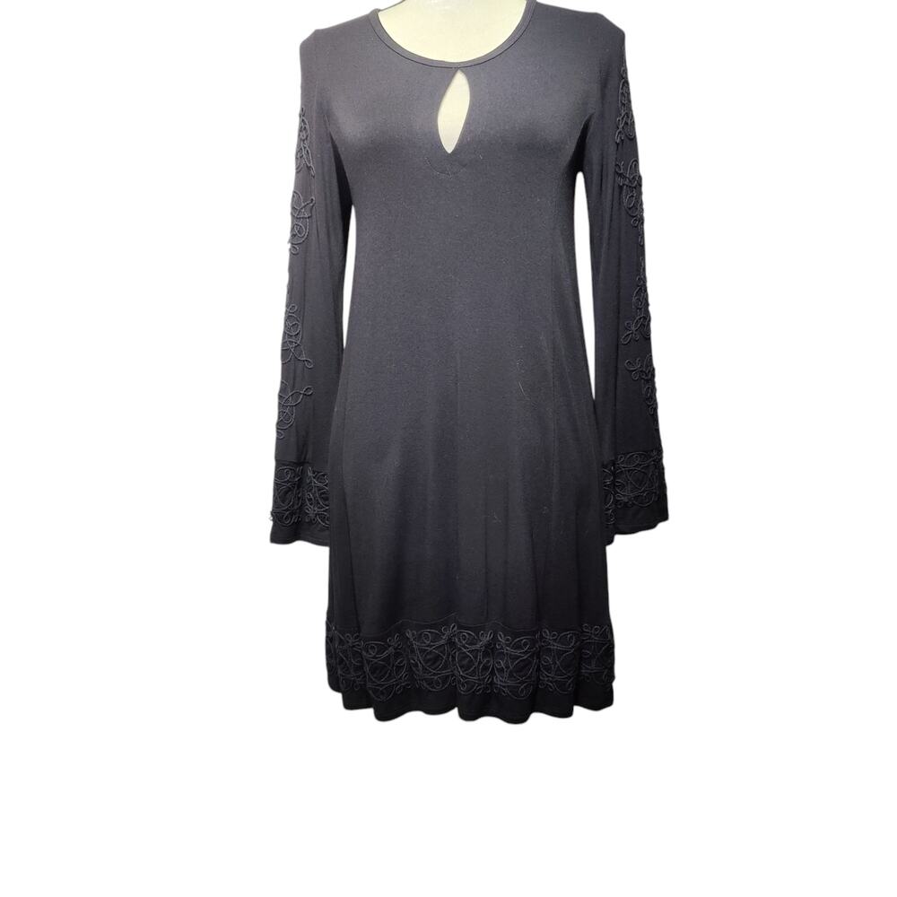 Obey Womens Sz M Black Mazzy Dress Embroidered Keyhole Flare Sleeves Witchy Goth